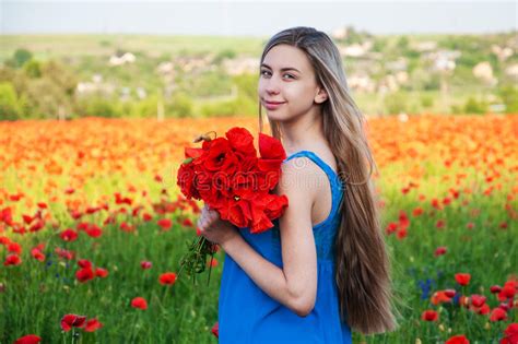 Young Girl In The Poppy Field Stock Image Image Of Flowers Attractive 77082239