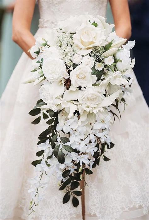35 Elegant White Wedding Bouquets You Will Love Cascading Wedding