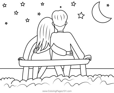 Couple Sitting On Beanch Coloring Page For Kids Free Valentines Day