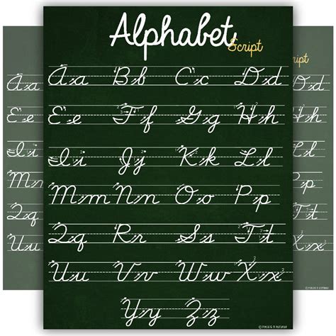 Abc Cursive Script Alphabet Poster Size Small Chart Laminated Teaching