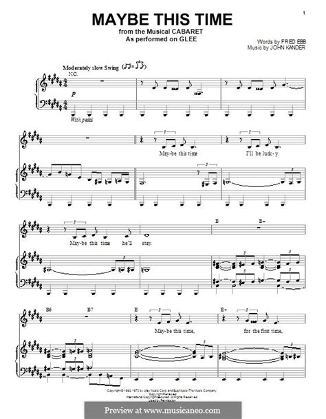 Maybe This Time From Cabaret By J Kander Sheet Music On Musicaneo