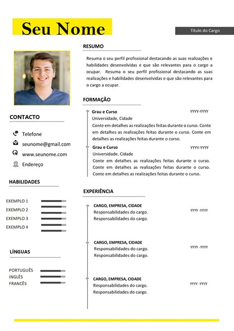 Modelo De Curriculum Vitae Grátis Em Português