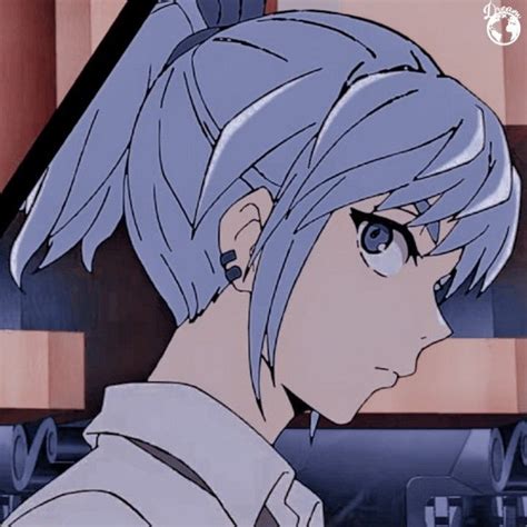 An Anime Character With Blue Hair Staring At Something