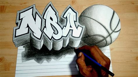 How To Draw Graffiti Nba Basketball 3d Drawing Tricks On Lined Paper