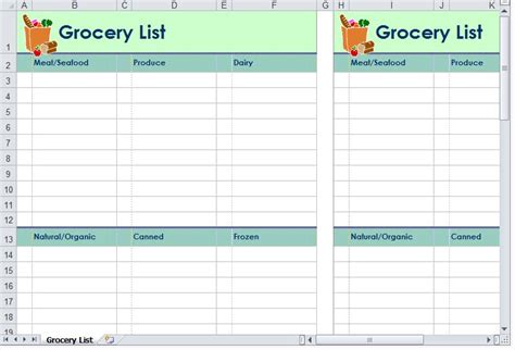 Grocery List Template Grocery Shopping List Template