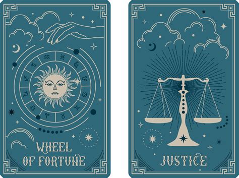 Wheel Of Fortune And Justice Tarot Card Illustration Fortune Telling