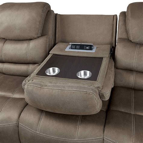 Homelegance Shola Double Reclining Sofa With Drop Down Cup Holders And