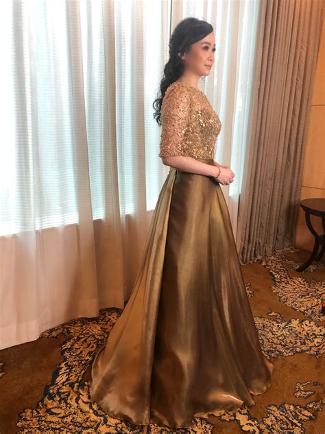 Affordable wedding dresses under $2,000. bronze silk & gold capelet • . . customade evening dress ...