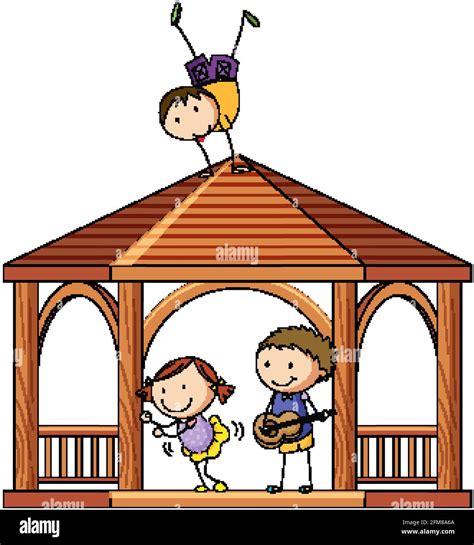Many Kids Doing Different Activities In Gazebo Illustration Stock