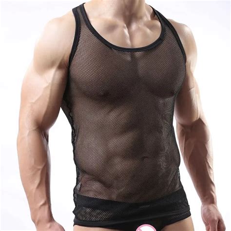 C Hot Men S Sexy Novelty Exotic Tank Tops Mesh Lace Sheer Transparent