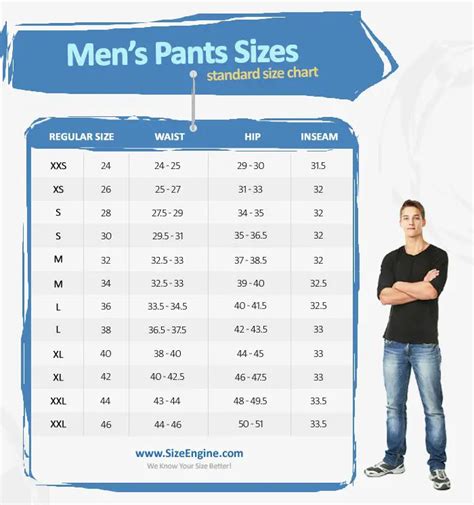 Pant Size Chart And Measurement Guide For Women And Men Sizeengine
