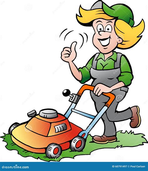 Gardener Woman Riding On A Lawnmower Royalty Free Illustration