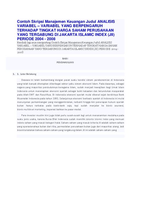 (PDF) Contoh Skripsi Manajemen Keuangan Judul ANALISIS VARIABEL
