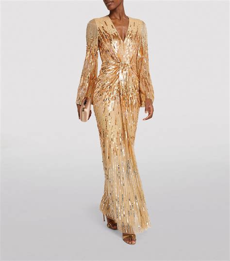 Jenny Packham Gold Embellished Margot Gown Harrods UK