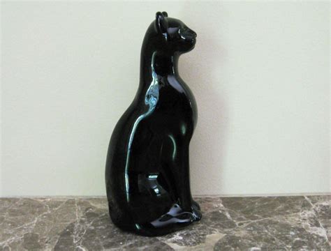 Black Art Glass Cat Figurine By Silvestri Black Panther Halloween Cat Figurine Vintage Cat