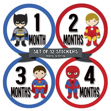 Months In Motion 808 Monthly Baby Stickers Superhero Baby Boy Month 1