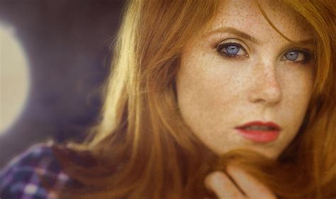 X Redhead Freckles Vanessa Women Face Blue Eyes Depth Of Field Wallpaper