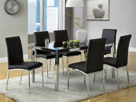 4 out of 5 stars. 7pc Maui Modern Black & Chrome Glass Top Dining Table Set + 6 Chairs