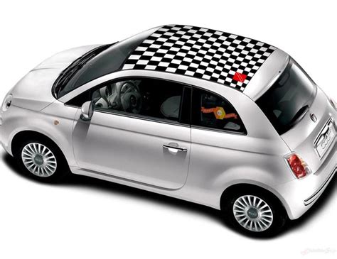 Fiat 500 Vinyl Racing Checkered Flag Roof Stripe Decal Sticker Fiat