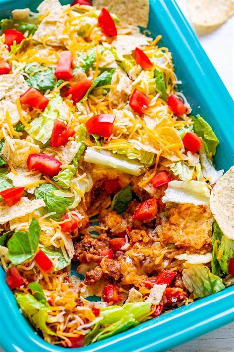 Easy Layered Taco Salad With Ground Beef Averie Cooks Aria Art