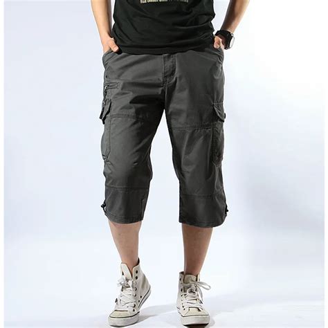 2018 Summer Men Baggy Multi Pocket Shorts Male Long Army Green Tactical