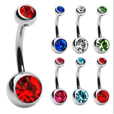 Sexy Double Crystal Dangle Belly Button Ring Piercing Barbell Surgical