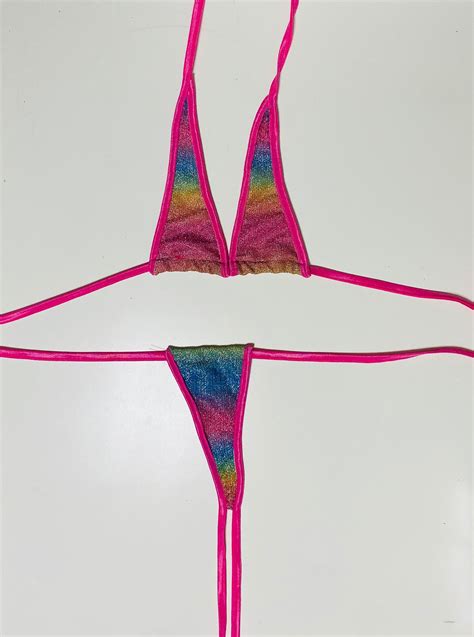 Rainbow Pink Micro Mini Gstring Bikini Etsy