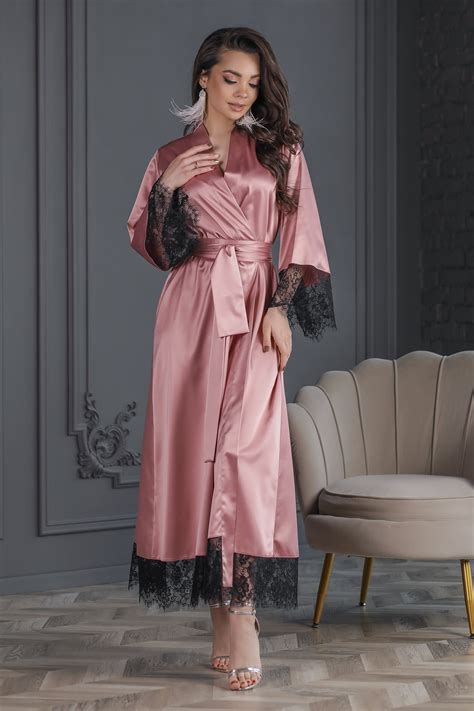 Pink Dressing Gown Robe Lace Trim Peignoir Robe Bridesmaid Etsy