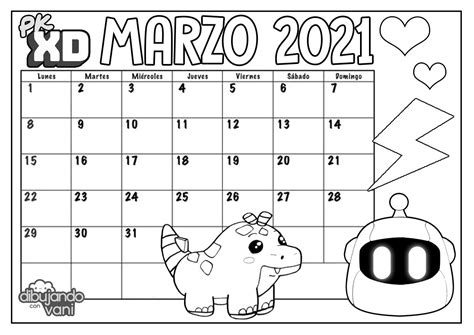 Marzo 2021 PK XD para imprimir - Calendario - Dibujando con Vani