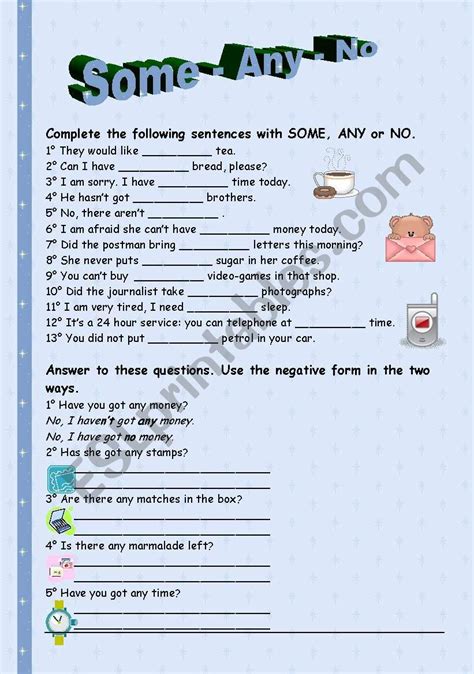 Some Any No Esl Worksheet By Kpmc