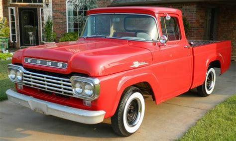 Purchase Used 1959 Ford F100 Pickup Red Whitewalls 292 V8 3 Speed Runs