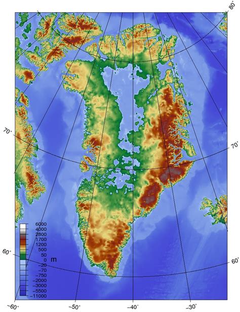 Topographic Map Of Greenland Without Its Ice Sheet