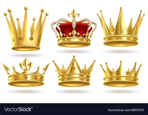 Realistic Golden Crowns King Prince And Queen Vector Image