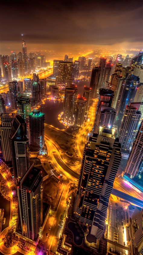 1080x1920 Dubai Buildings Night Lights Top View 8k Iphone
