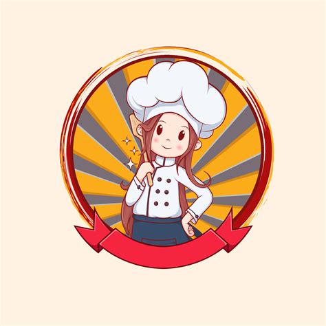 Cartoon Logo Cute Chef Girl Character Art Illustrationvector Design