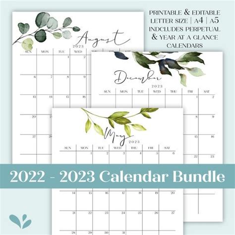 Editable Printable 2022 2023 Calendar Bundle With Perpetual Etsy Free