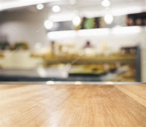 Table Top Counter With Blurred Kitchen Interior Background Stock Photo