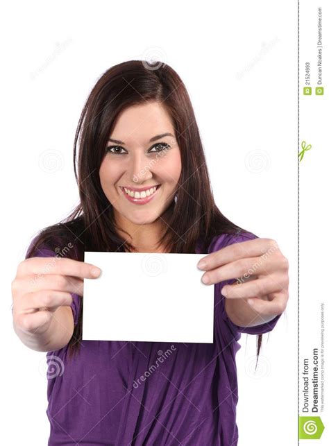 Beautiful Girl Holding Blank Sign Stock Image Image Of Holding Greeting 21524993