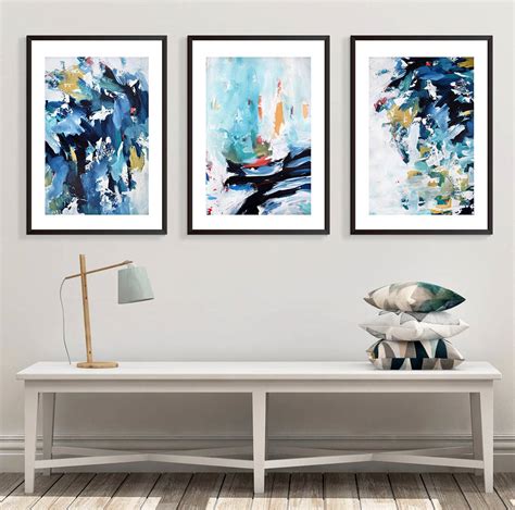 Contemporary abstract painting, hand painted canvas art, large acrylic painting, wall paintings for living room, red,white,yellow,blue.etc. Modern Abstract Wall Art Large Set Of Three Art Prints By ...