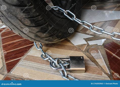 Padlocked And Chained Tires Stock Image Image Of Iron Leather 276593965