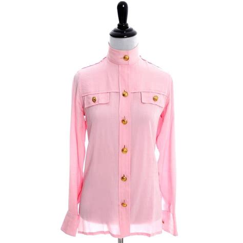 Rare 70s Valentino Pink Silk Bow Blouse V Logo Buttons Older Label