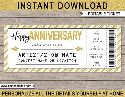 It was just too much. Anniversary Gift Concert Ticket template | Surprise ...