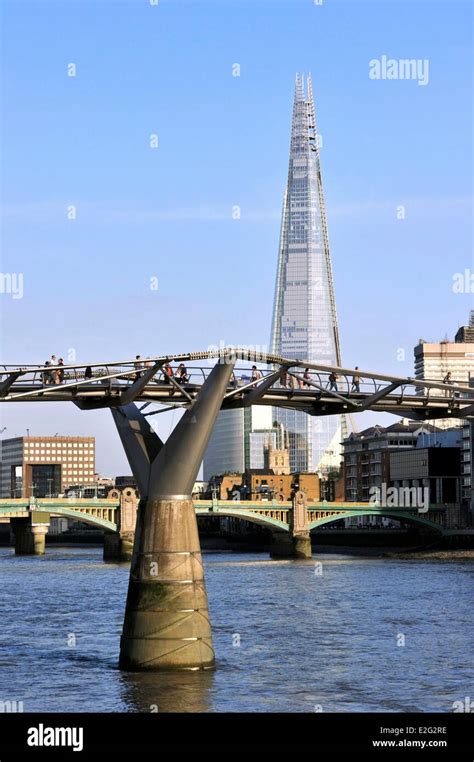 United Kingdom London The Millenium Bridge And The Shard London Bridge