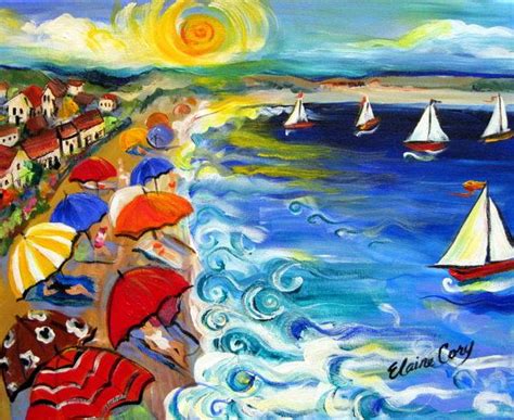 A Sunny Beach Day Original Painting 16 X 20 Fine Art By Elaine Etsy