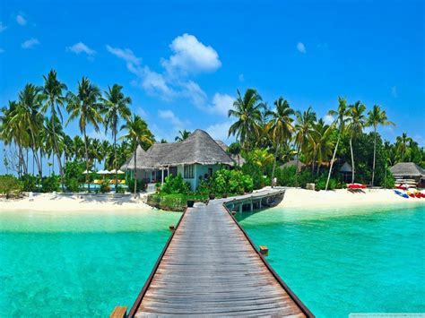 Tropical Island With Wooden Bridge Ultra Hd Desktop Background