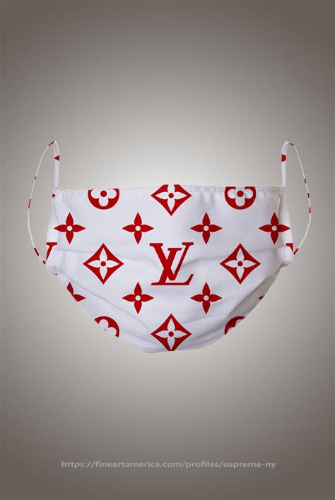 Louis Vuitton Supreme White Red Pattern Face Mask For Sale By Supla