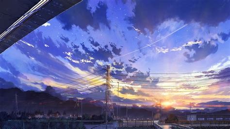 Download 1920x1080 Anime Landscape Scenery Clouds Stars Buildings