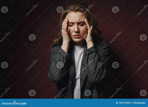 Health And Pain Stressed Exhausted Young Woman Having Strong Tension