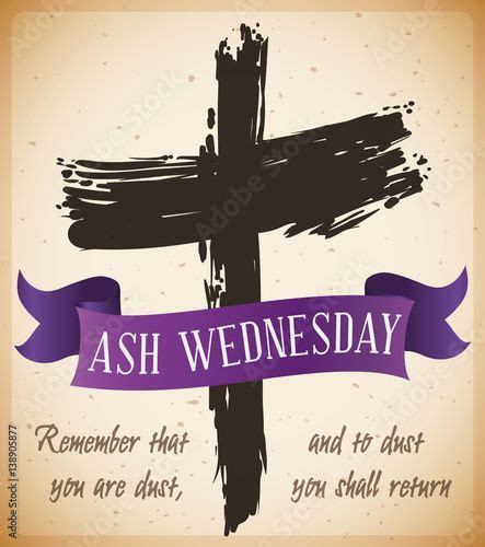 Stock Image Beginning Of Lent With Ash Wednesday Cross With Ribbon Vector Illustration Ash
