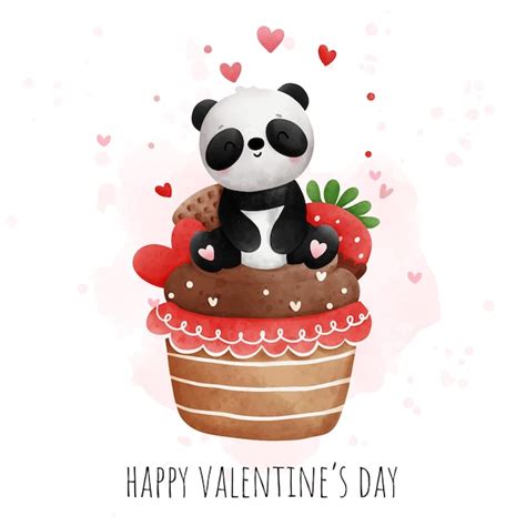 Premium Vector Panda Cupcake Valentines Panda Watercolor Vector